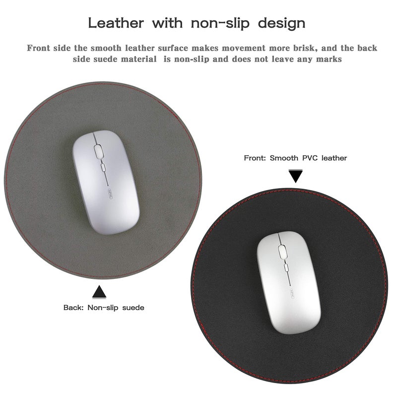 YSAGi 2 Pack Mouse Pads, Ultra Thin Waterproof PVC Leather Mouse Pad,Stitched Edges,Works for Computers, Laptop,All Types of Mouse pad, Office/Home(8.66'',2 Pack, Black) - Image 2